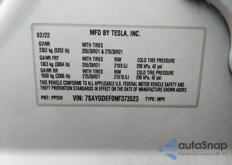2022 Tesla Model Y Performance Dual Motor All-Wheel Drive from USA, damaged, VIN 7SAYGDEF0NF373523